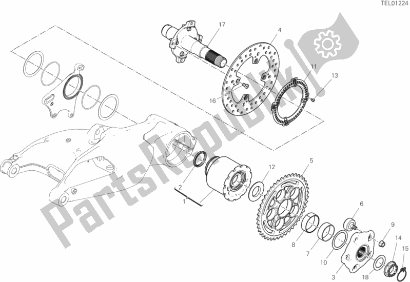 Todas as partes de Eixo Da Roda Traseira do Ducati Hypermotard 950 USA 2020
